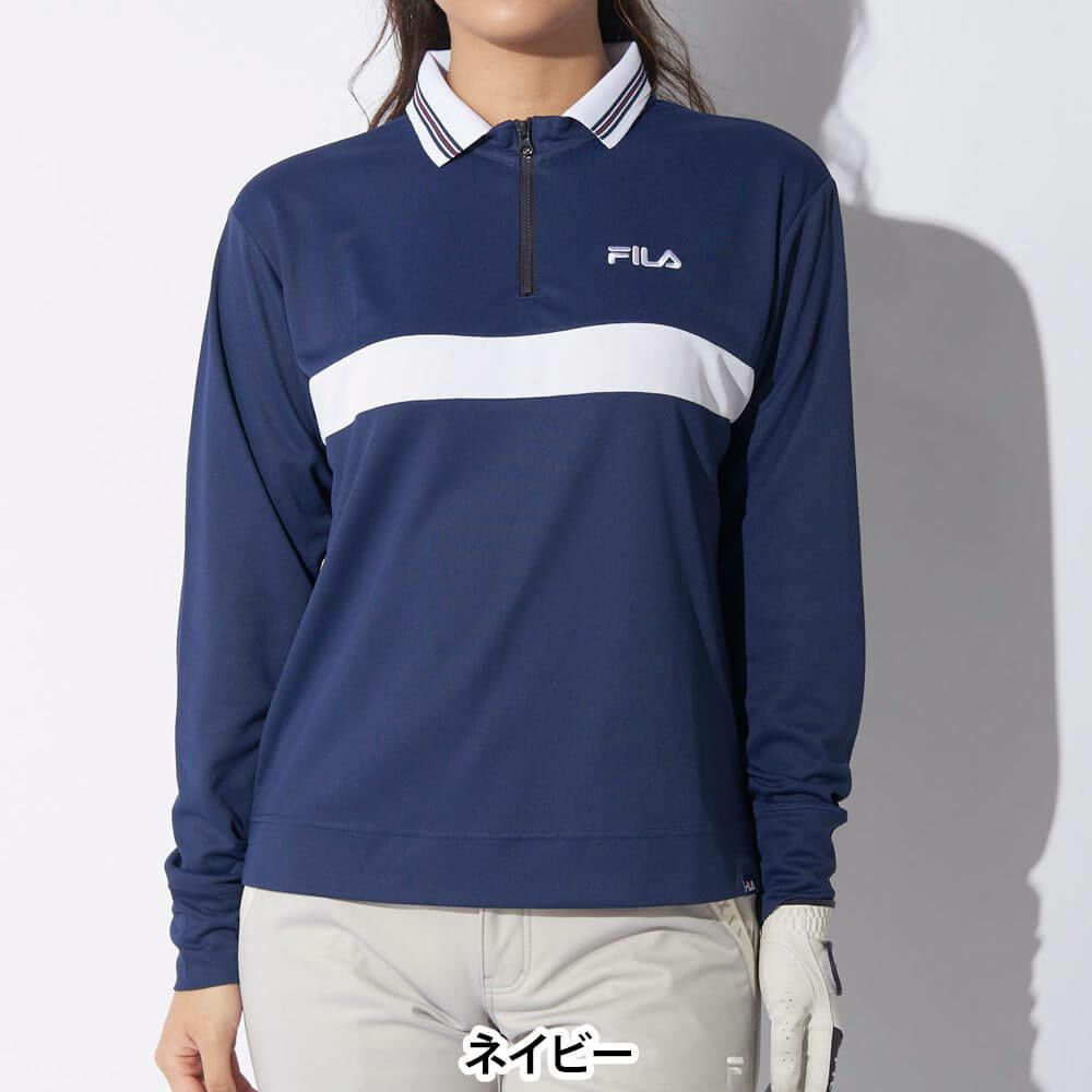 フィラ FILA　レディース 配色切替 長袖 ハーフジップ シャツ 794-502　2024年モデル ネイビー