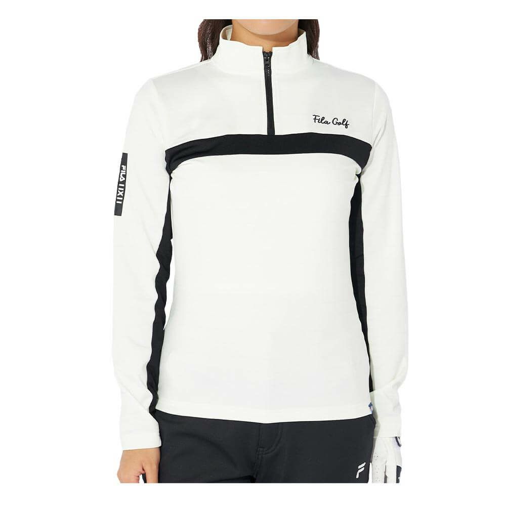 フィラ FILA　レディース ライン切替 長袖 ハーフジップ シャツ 794-541　2024年モデル オフホワイト