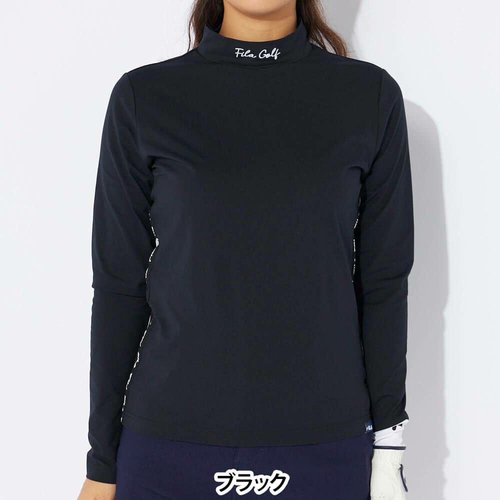 フィラ FILA　レディース ロゴテープ ストレッチ 長袖 モックネック シャツ 794-545　2024年モデル ブラック