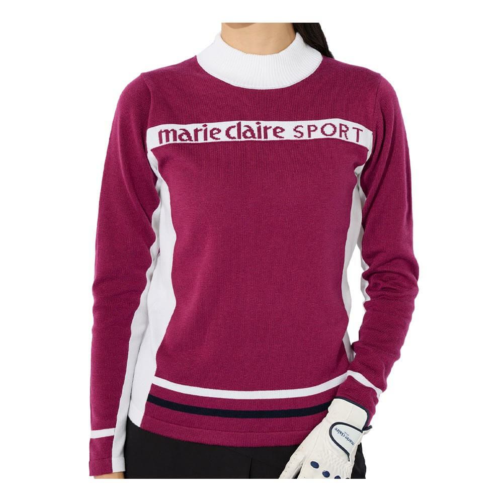 マリクレール marie claire　レディース 配色切替 長袖 ハイネック セーター 733-700 ピンク