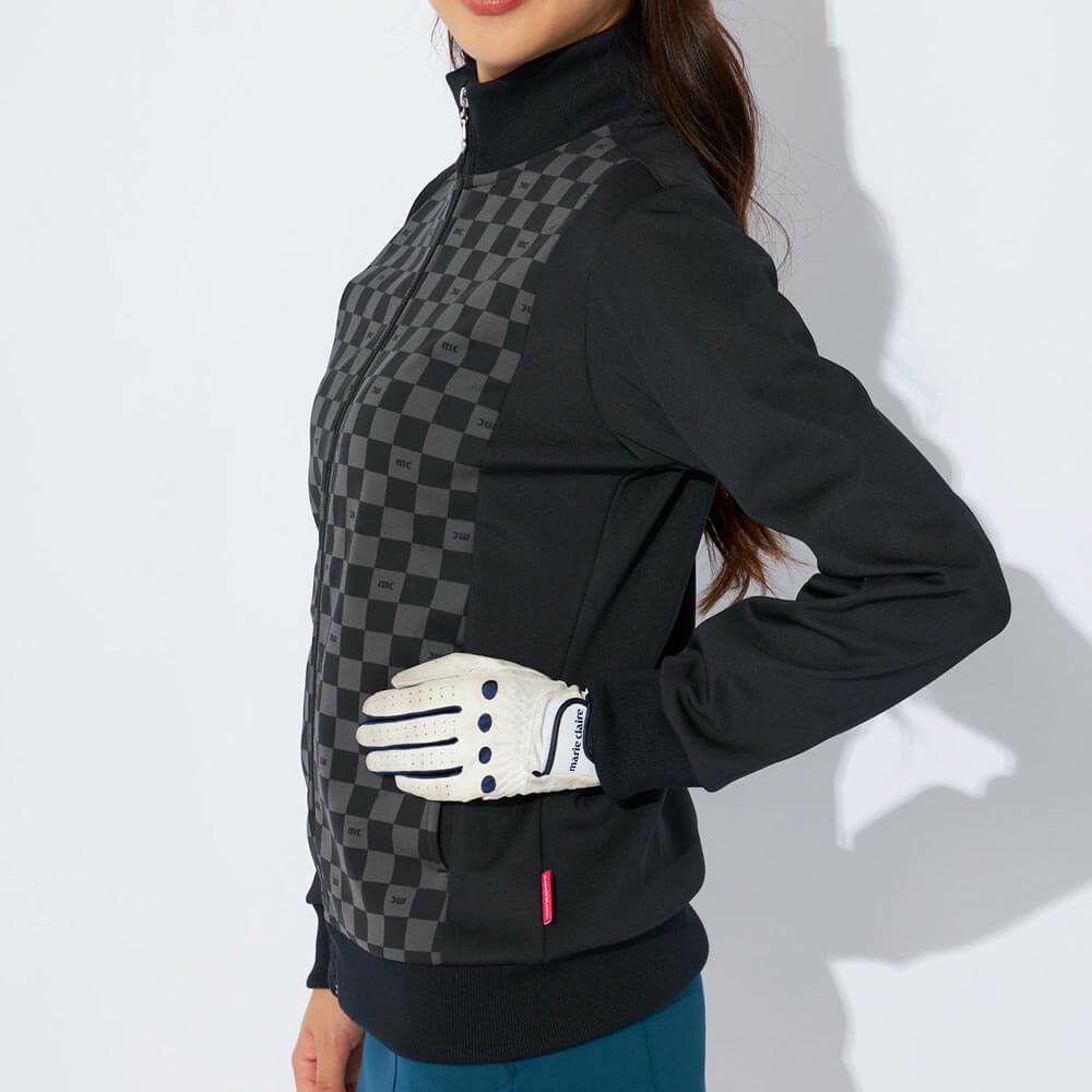 マリクレール marie claire　レディース ブロック柄 長袖 フルジップ ブルゾン 734-223　2024年モデル ブラック 詳細3