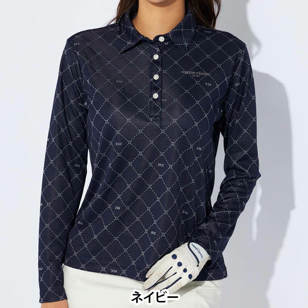 マリクレール marie claire　レディース ロゴジャガード 長袖 ポロシャツ 734-525　2024年モデル 詳細1 画像2(ALT)