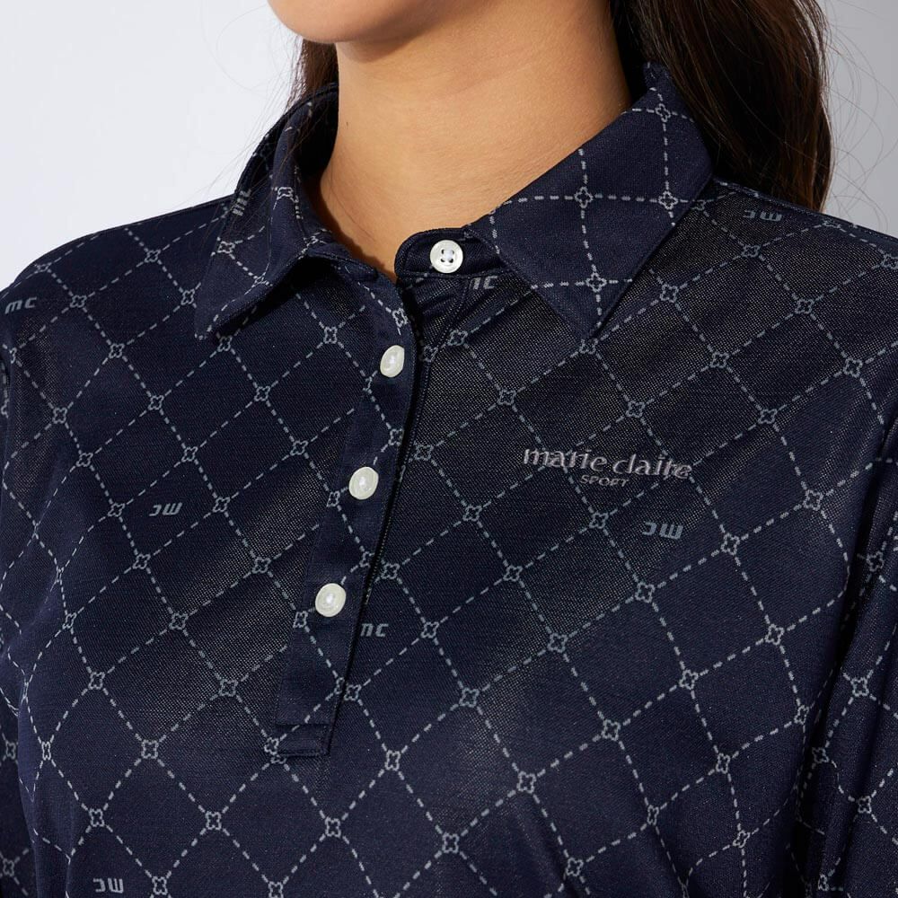 マリクレール marie claire　レディース ロゴジャガード 長袖 ポロシャツ 734-525　2024年モデル 詳細1 画像2(ALT)