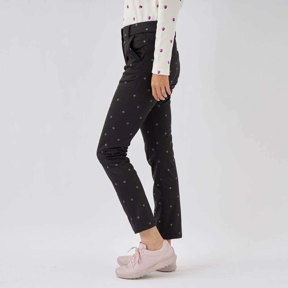 マリクレール marie claire　レディース 幾何小花柄 ストレッチ ボンディング ロングパンツ 733-305 [裾上げ対応1] ブラック 画像2(ALT)