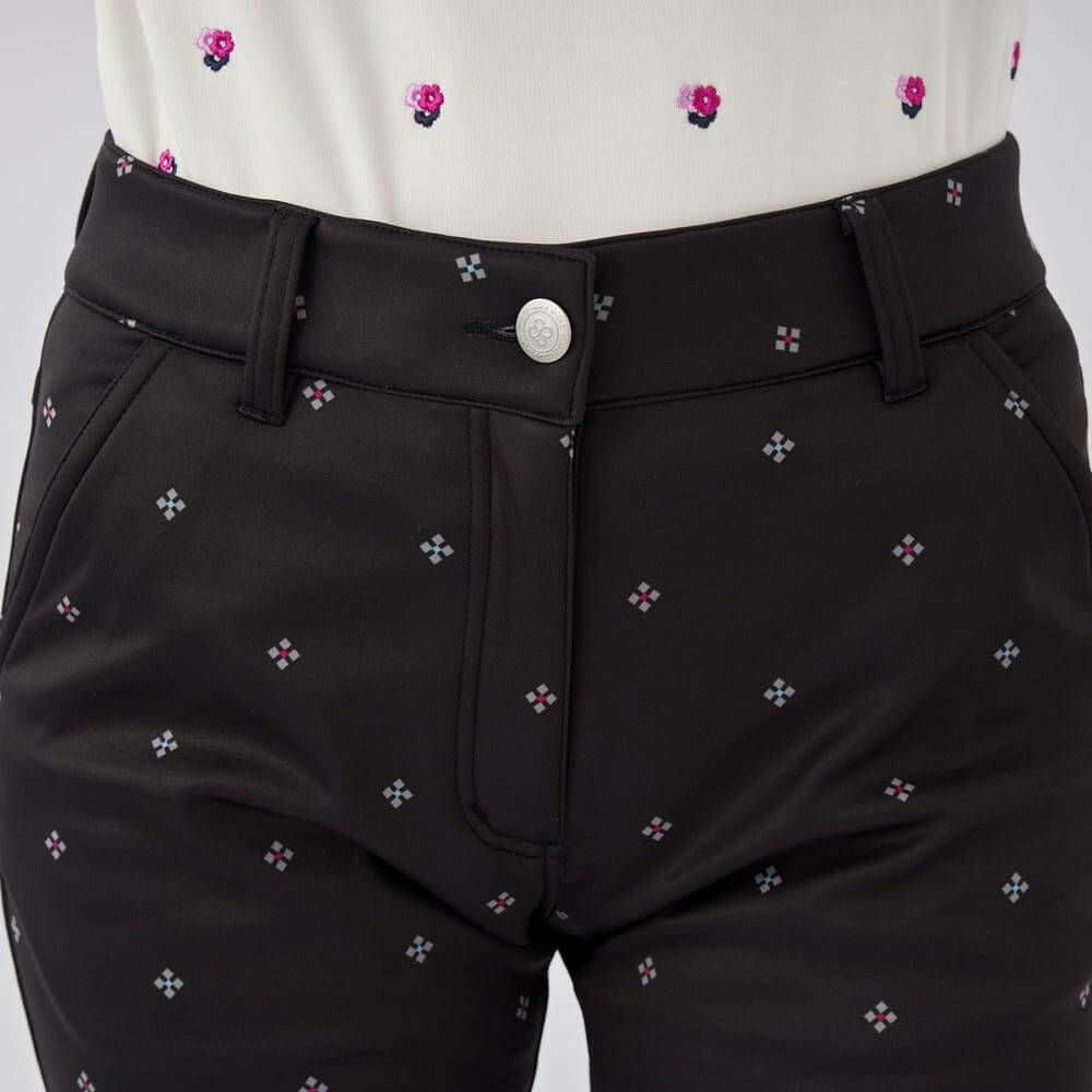 マリクレール marie claire　レディース 幾何小花柄 ストレッチ ボンディング ロングパンツ 733-305 [裾上げ対応1] ブラック 画像2(ALT)