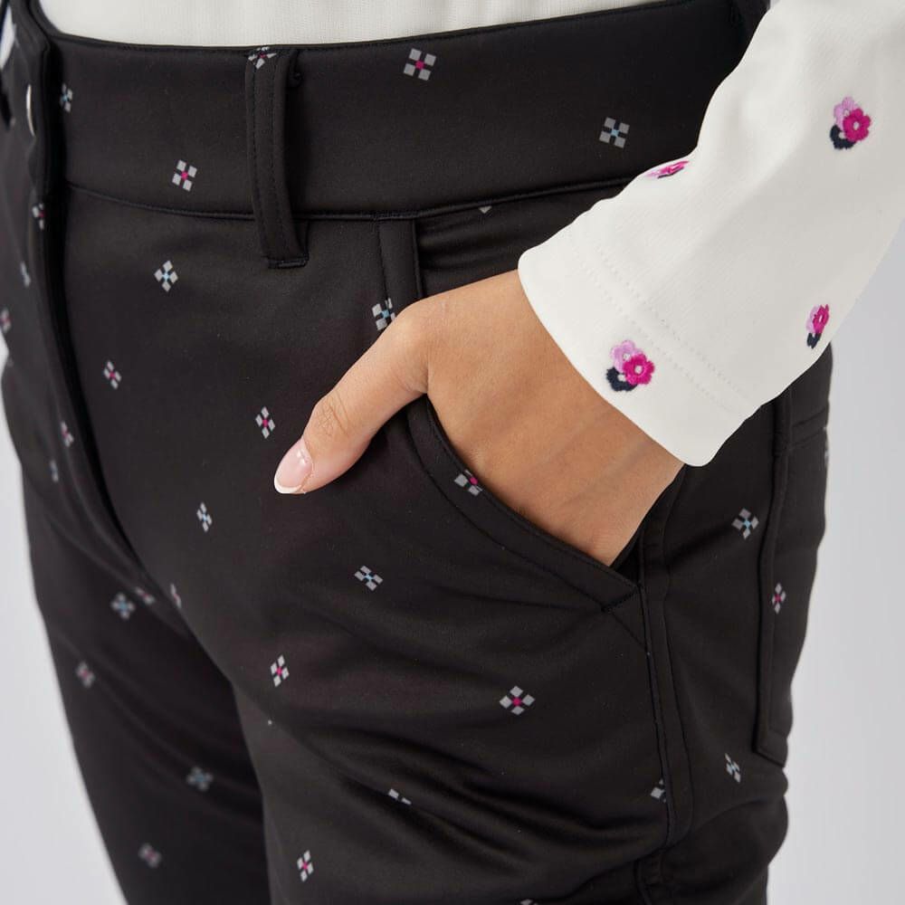 マリクレール marie claire　レディース 幾何小花柄 ストレッチ ボンディング ロングパンツ 733-305 [裾上げ対応1] ブラック 画像2(ALT)