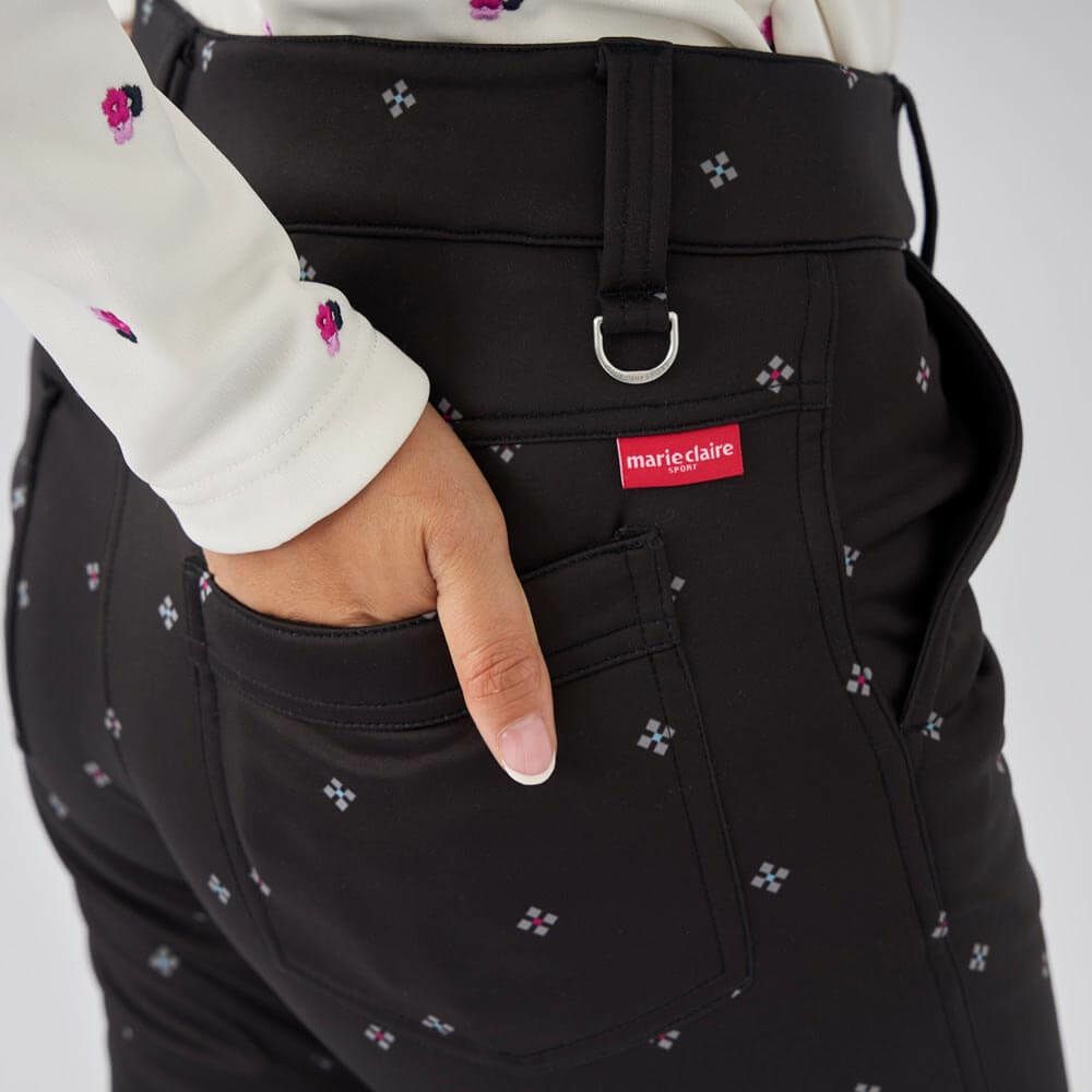 マリクレール marie claire　レディース 幾何小花柄 ストレッチ ボンディング ロングパンツ 733-305 [裾上げ対応1] ブラック 画像2(ALT)