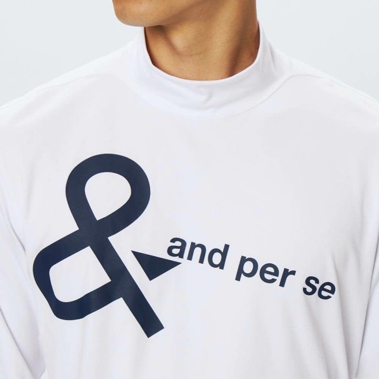 アンパスィ and per se メンズ ロゴプリント 長袖 モックネック シャツ