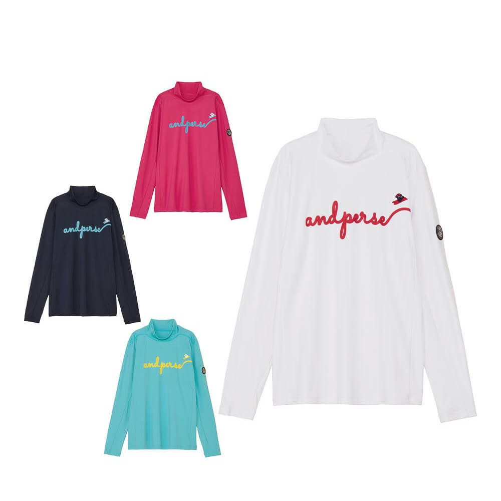 アンパスィ and per se　レディース ストレッチ ロゴプリント 長袖 モックネック シャツ AFF9225W2　2025年モデル 詳細1