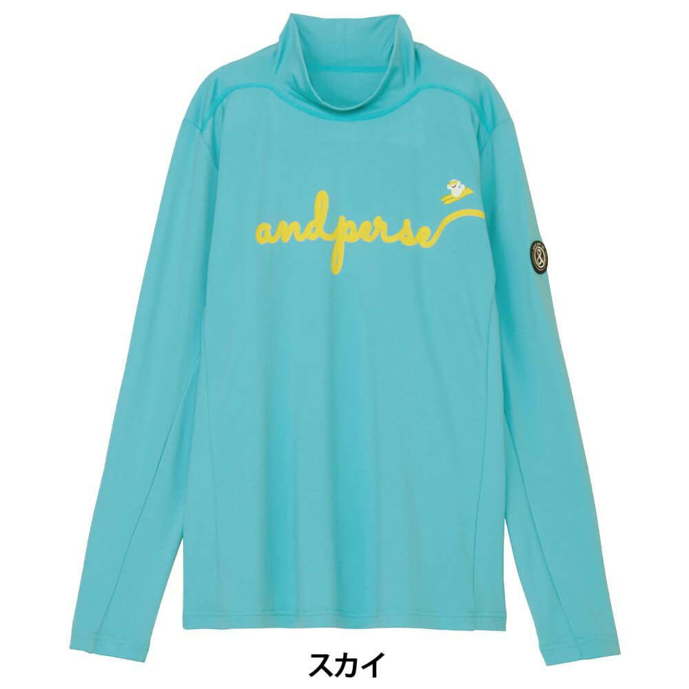 アンパスィ and per se　レディース ストレッチ ロゴプリント 長袖 モックネック シャツ AFF9225W2　2025年モデル 画像2(ALT)