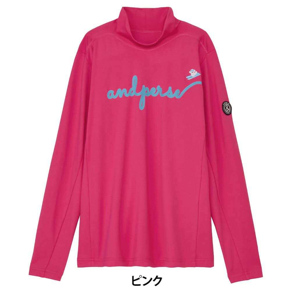 アンパスィ and per se　レディース ストレッチ ロゴプリント 長袖 モックネック シャツ AFF9225W2　2025年モデル 画像2(ALT)