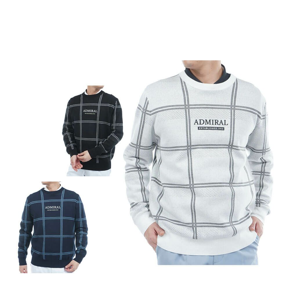 アドミラル Admiral　メンズ ウィンドウペン 長袖 クルーネック セーター ADMA558　2025年モデル