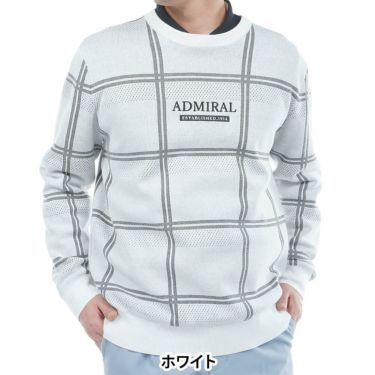 アドミラル Admiral　メンズ ウィンドウペン 長袖 クルーネック セーター ADMA558　2025年モデル ホワイト