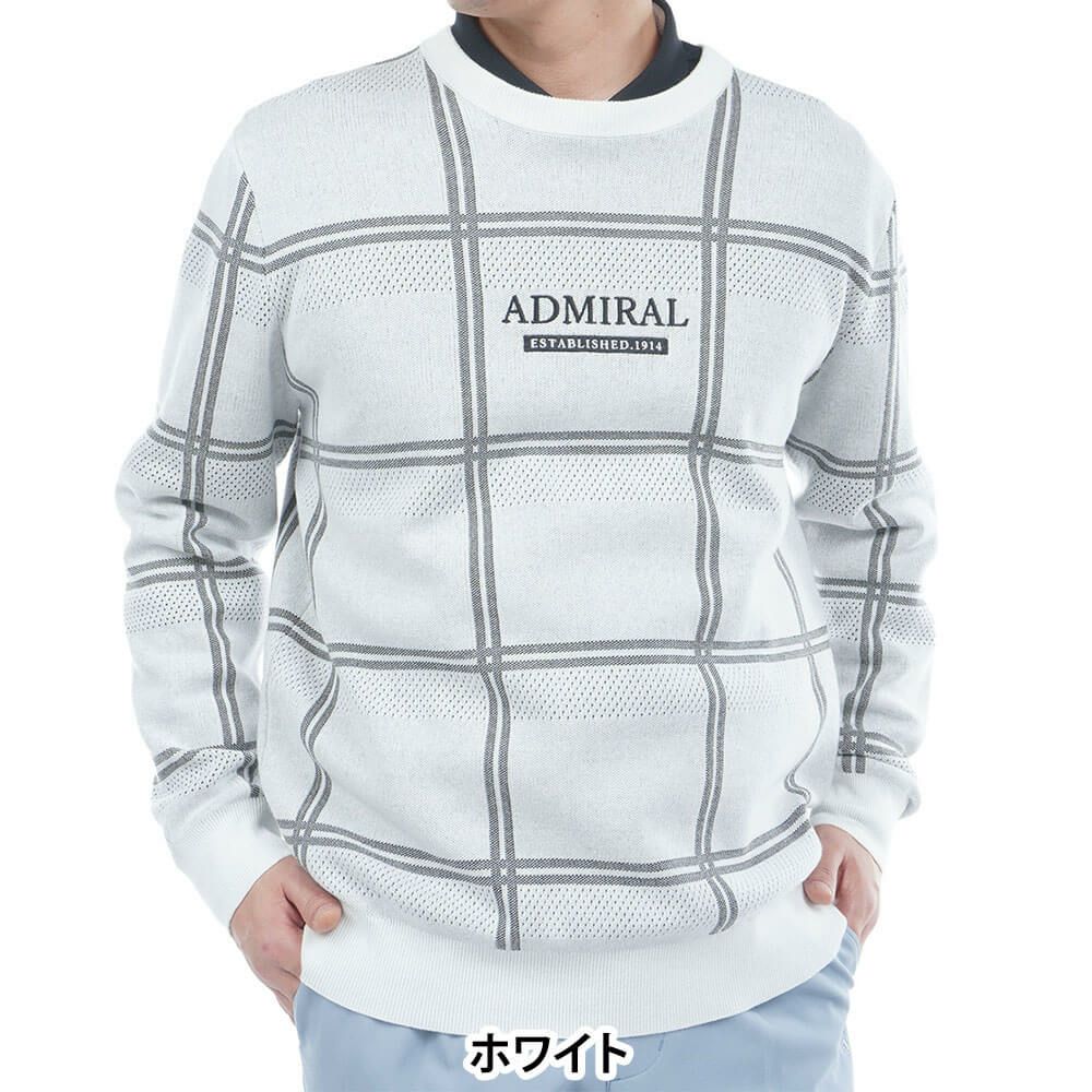 アドミラル Admiral　メンズ ウィンドウペン 長袖 クルーネック セーター ADMA558　2025年モデル ホワイト