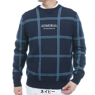 アドミラル Admiral　メンズ ウィンドウペン 長袖 クルーネック セーター ADMA558　2025年モデル ネイビー