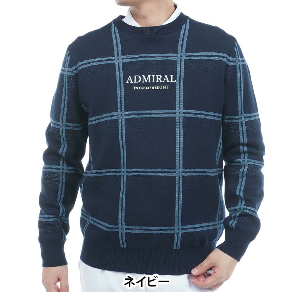 アドミラル Admiral　メンズ ウィンドウペン 長袖 クルーネック セーター ADMA558　2025年モデル ネイビー