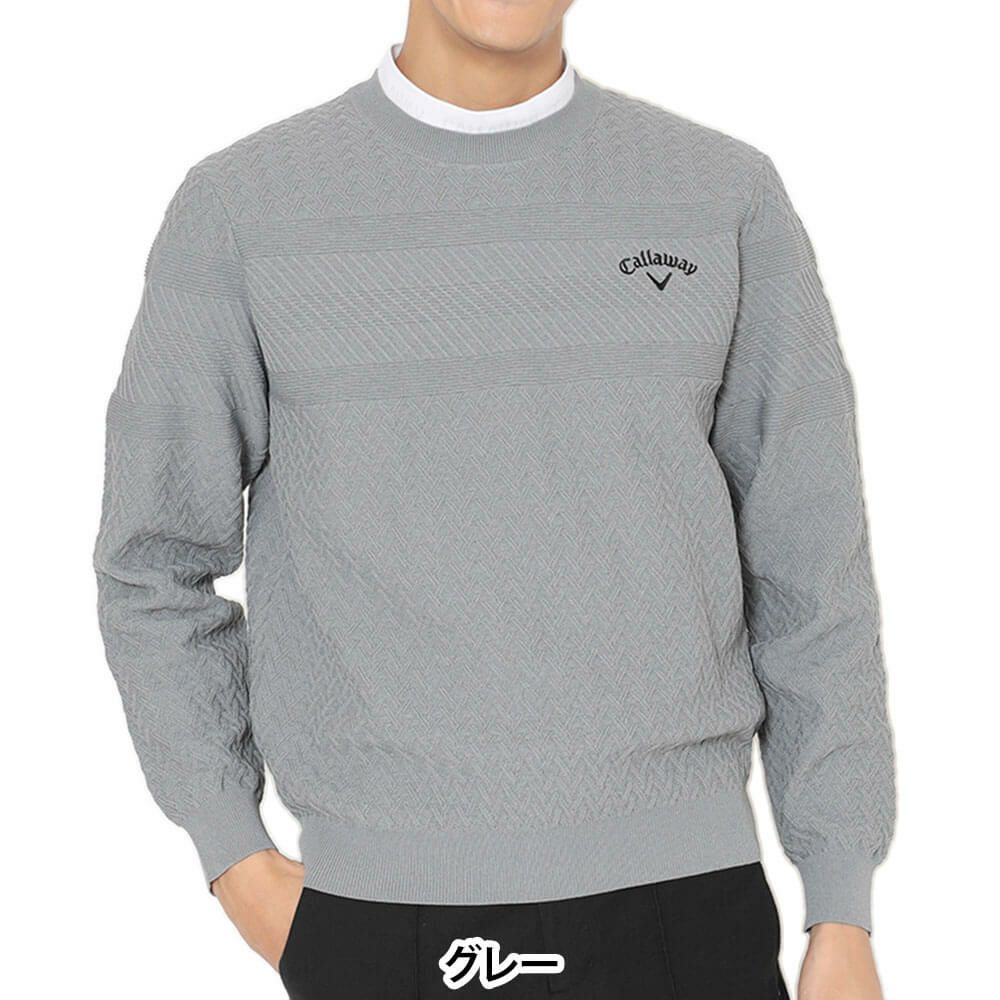 キャロウェイ Callaway　メンズ ガーター編み 長袖 クルーネック セーター C25218100　2025年モデル グレー