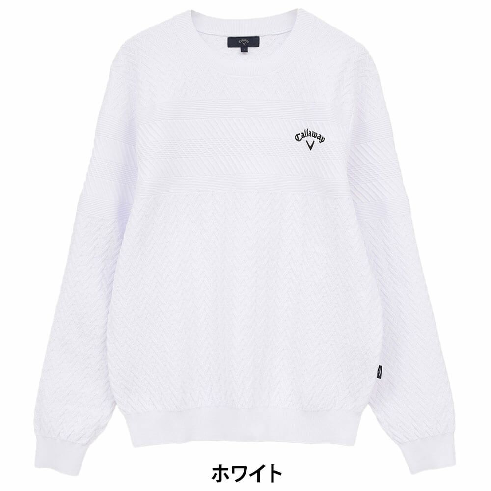キャロウェイ Callaway　メンズ ガーター編み 長袖 クルーネック セーター C25218100　2025年モデル ホワイト
