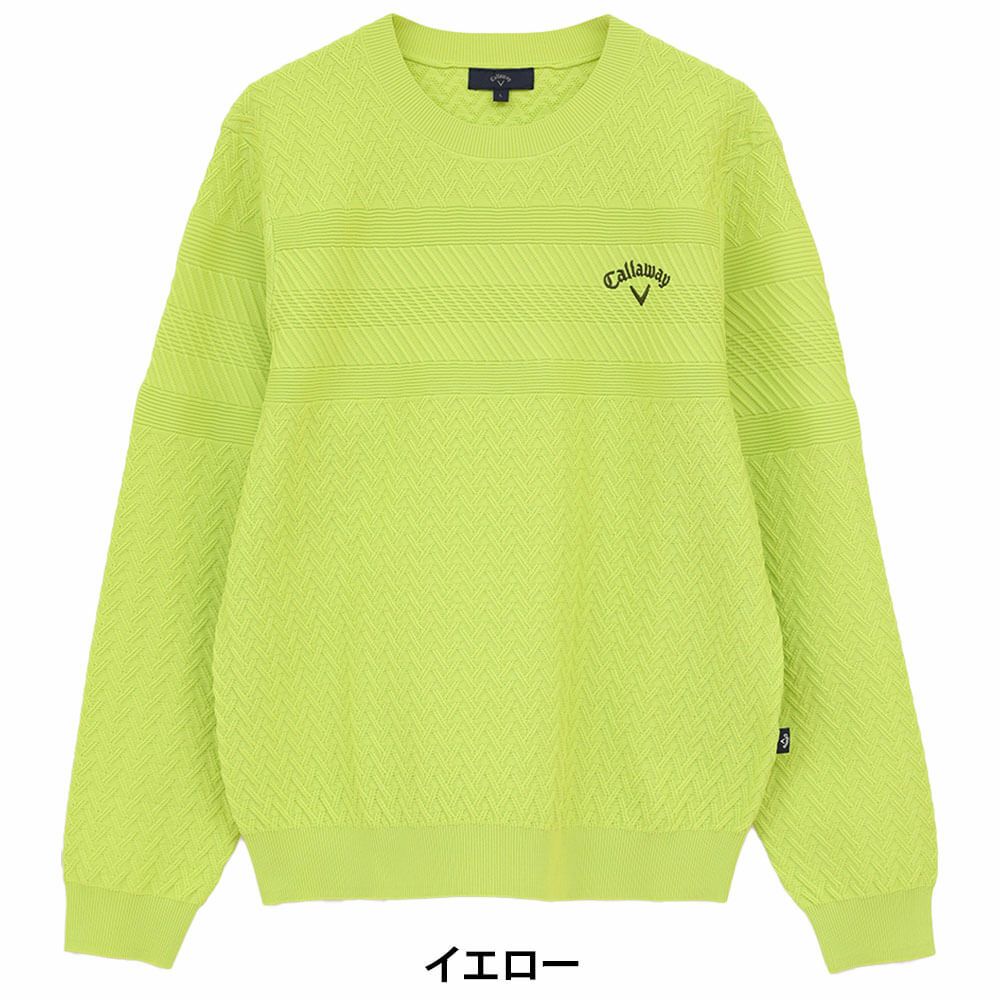 キャロウェイ Callaway　メンズ ガーター編み 長袖 クルーネック セーター C25218100　2025年モデル イエロー
