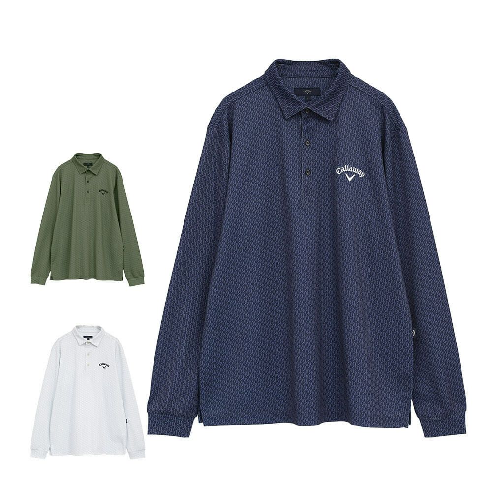 キャロウェイ Callaway メンズ ロゴプリント 鬼鹿の子 長袖 ポロシャツ