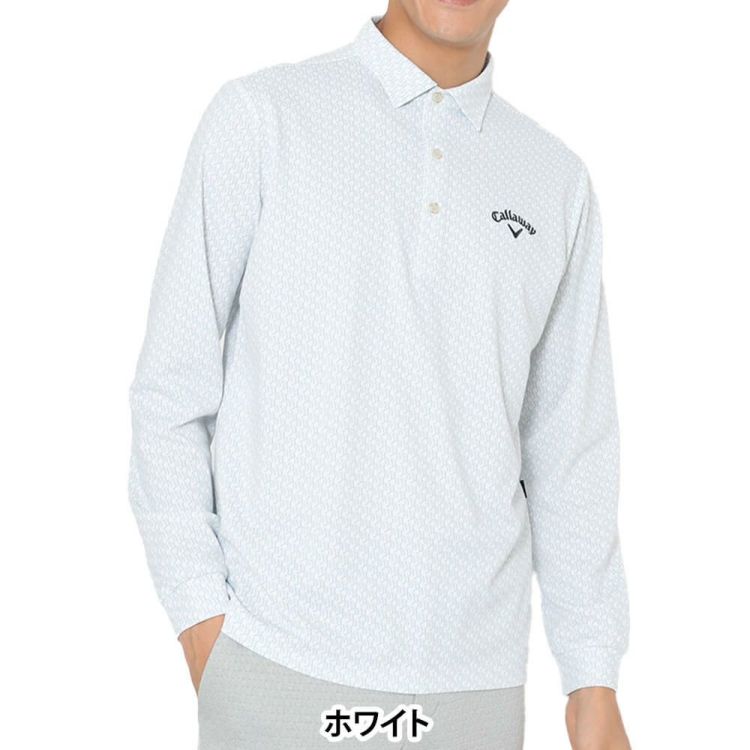 ゴルフウェア　キャロウェイ メンズ ロゴプリント 鬼鹿の子 長袖 ポロシャツ C25233107 [2025年秋冬モデル] キャロウェイ Callaway メンズ ロゴプリント 鬼鹿の子 長袖 ポロシャツ