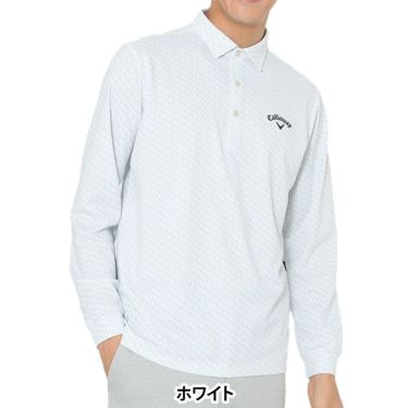 キャロウェイ Callaway　メンズ ロゴプリント 鬼鹿の子 長袖 ポロシャツ C25233107　2025年モデル ホワイト