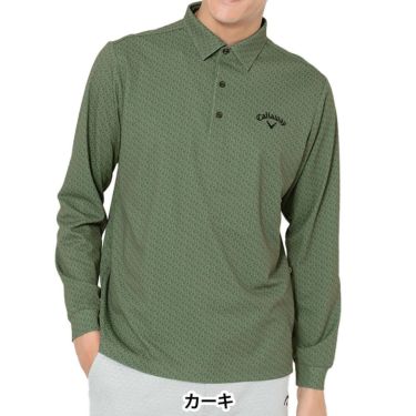 キャロウェイ Callaway　メンズ ロゴプリント 鬼鹿の子 長袖 ポロシャツ C25233107　2025年モデル カーキ
