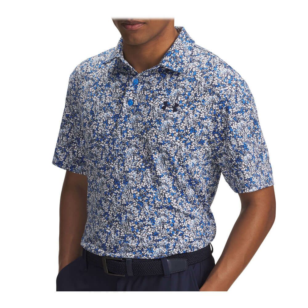 アンダーアーマー UNDER ARMOUR　メンズ UAプレーオフ3.0 プリント 半袖 ポロシャツ 1378677 402 Blue Atlantis/White　2025年モデル Blue-Atlantis/White