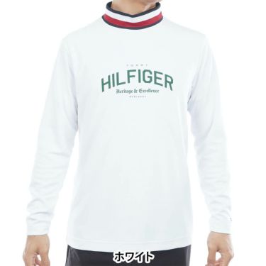 トミー ヒルフィガー ゴルフ　メンズ シグネチャーリブ 長袖 モックネック シャツ THMA562　2025年モデル ホワイト 詳細1