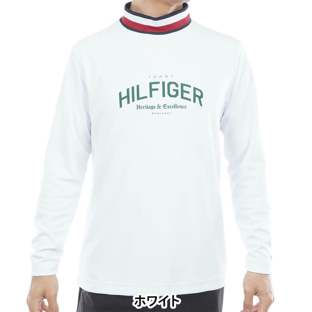 トミー ヒルフィガー ゴルフ　メンズ シグネチャーリブ 長袖 モックネック シャツ THMA562　2025年モデル ホワイト 詳細1