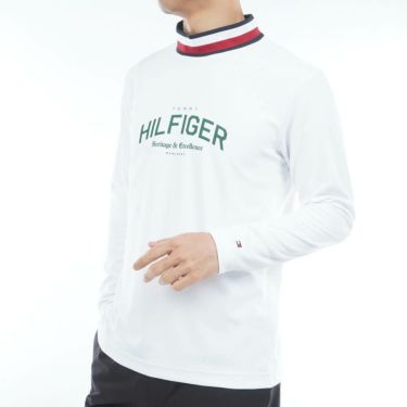 トミー ヒルフィガー ゴルフ　メンズ シグネチャーリブ 長袖 モックネック シャツ THMA562　2025年モデル ホワイト 詳細3