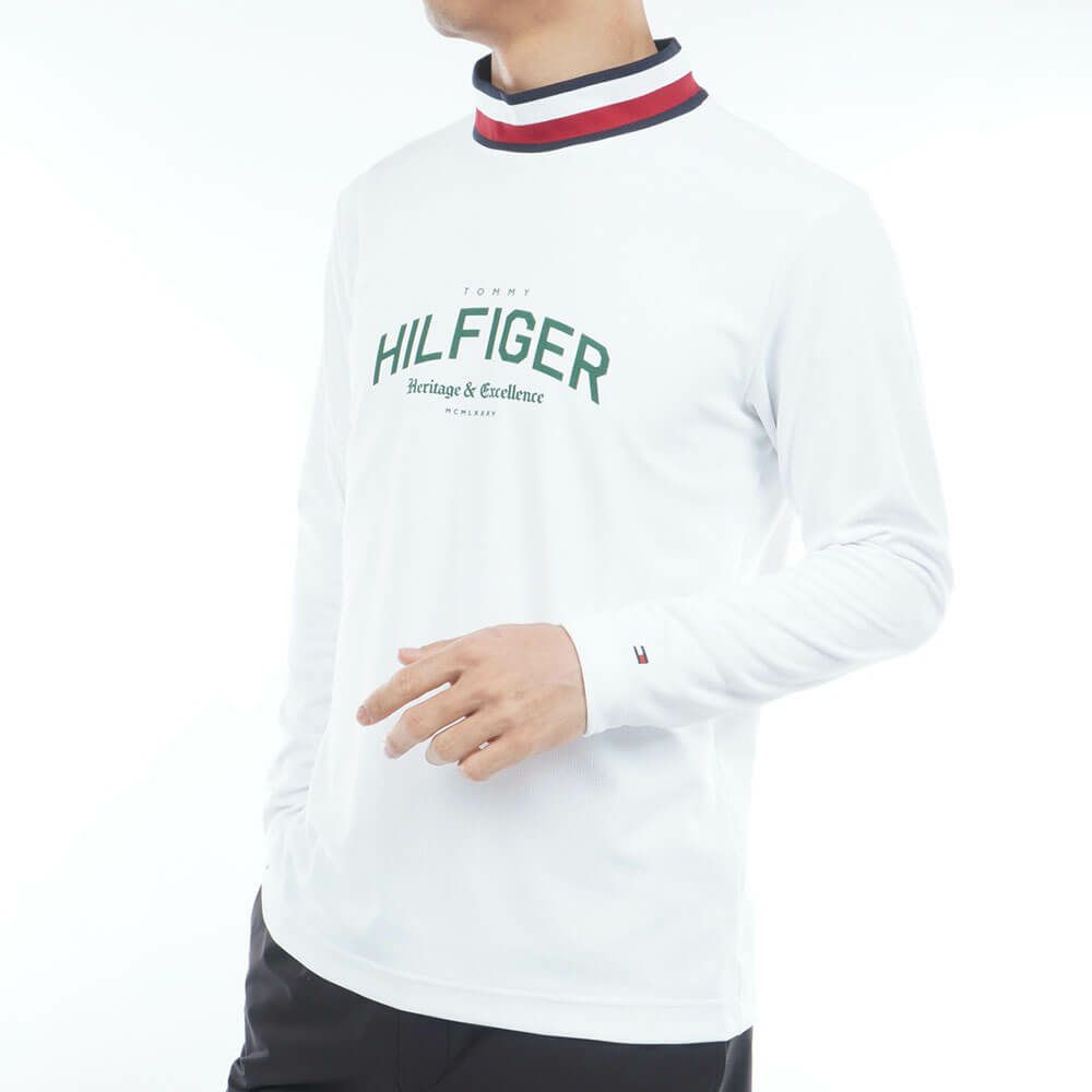 トミー ヒルフィガー ゴルフ　メンズ シグネチャーリブ 長袖 モックネック シャツ THMA562　2025年モデル ホワイト 詳細3