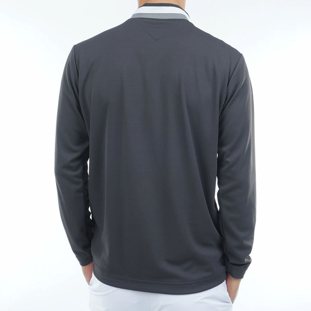 トミー ヒルフィガー ゴルフ　メンズ シグネチャーリブ 長袖 モックネック シャツ THMA562　2025年モデル チャコールグレー 詳細2