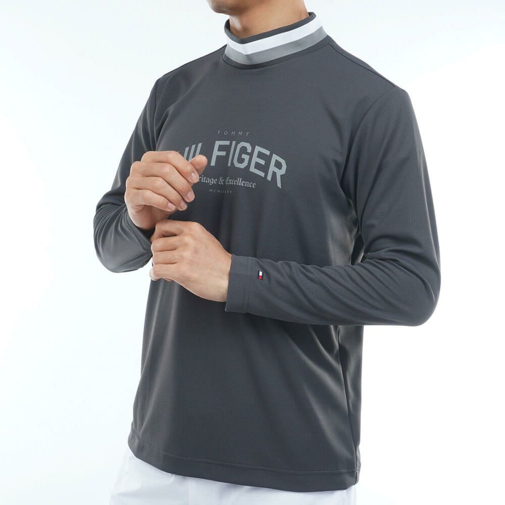 トミー ヒルフィガー ゴルフ　メンズ シグネチャーリブ 長袖 モックネック シャツ THMA562　2025年モデル チャコールグレー 詳細3