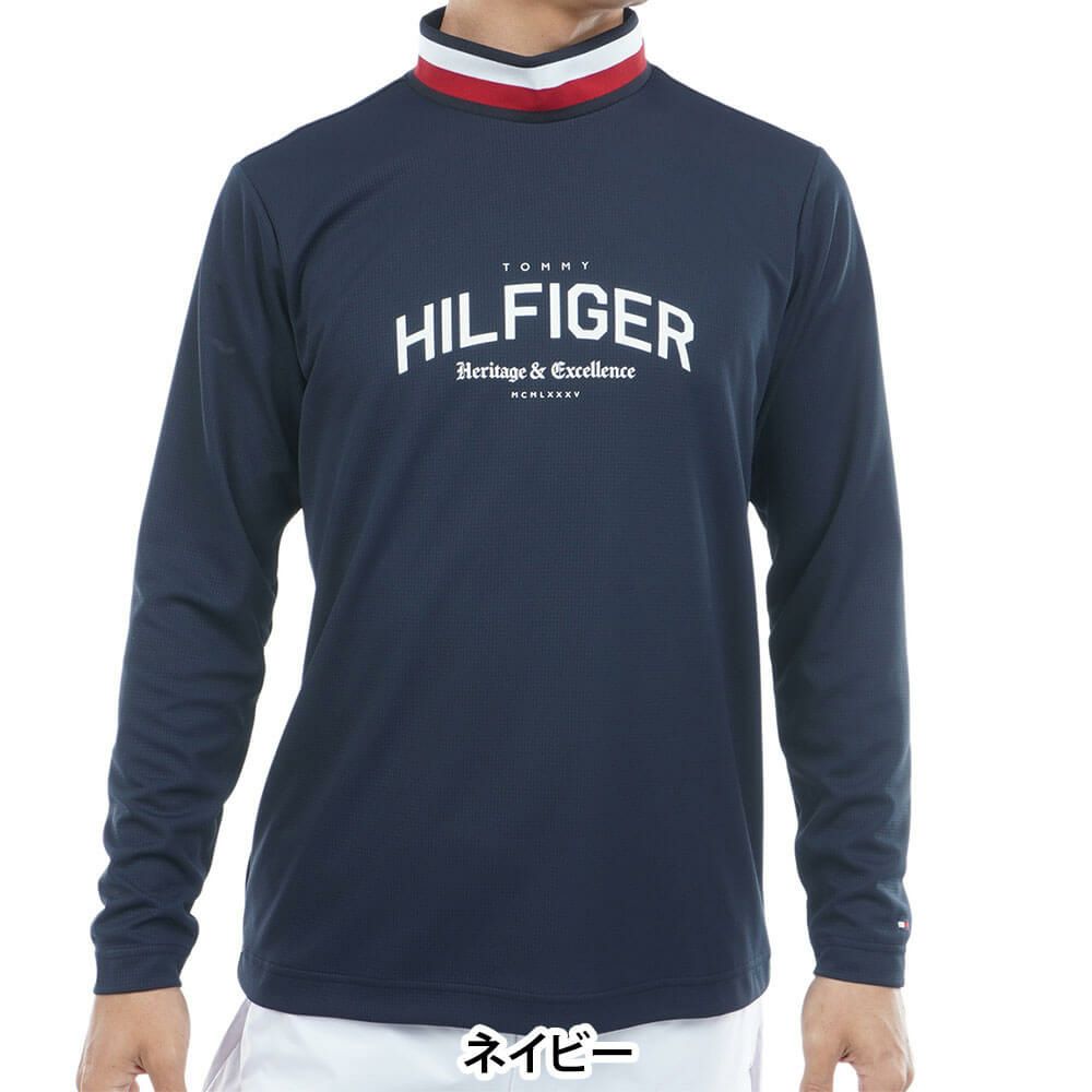 トミー ヒルフィガー ゴルフ　メンズ シグネチャーリブ 長袖 モックネック シャツ THMA562　2025年モデル ネイビー 詳細1