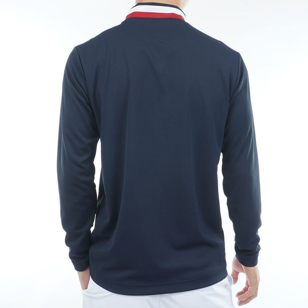 トミー ヒルフィガー ゴルフ　メンズ シグネチャーリブ 長袖 モックネック シャツ THMA562　2025年モデル ネイビー 詳細2