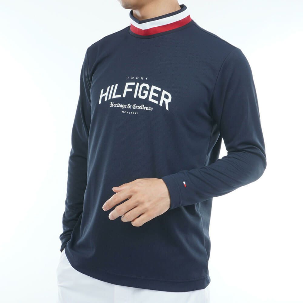 トミー ヒルフィガー ゴルフ　メンズ シグネチャーリブ 長袖 モックネック シャツ THMA562　2025年モデル ネイビー 詳細3