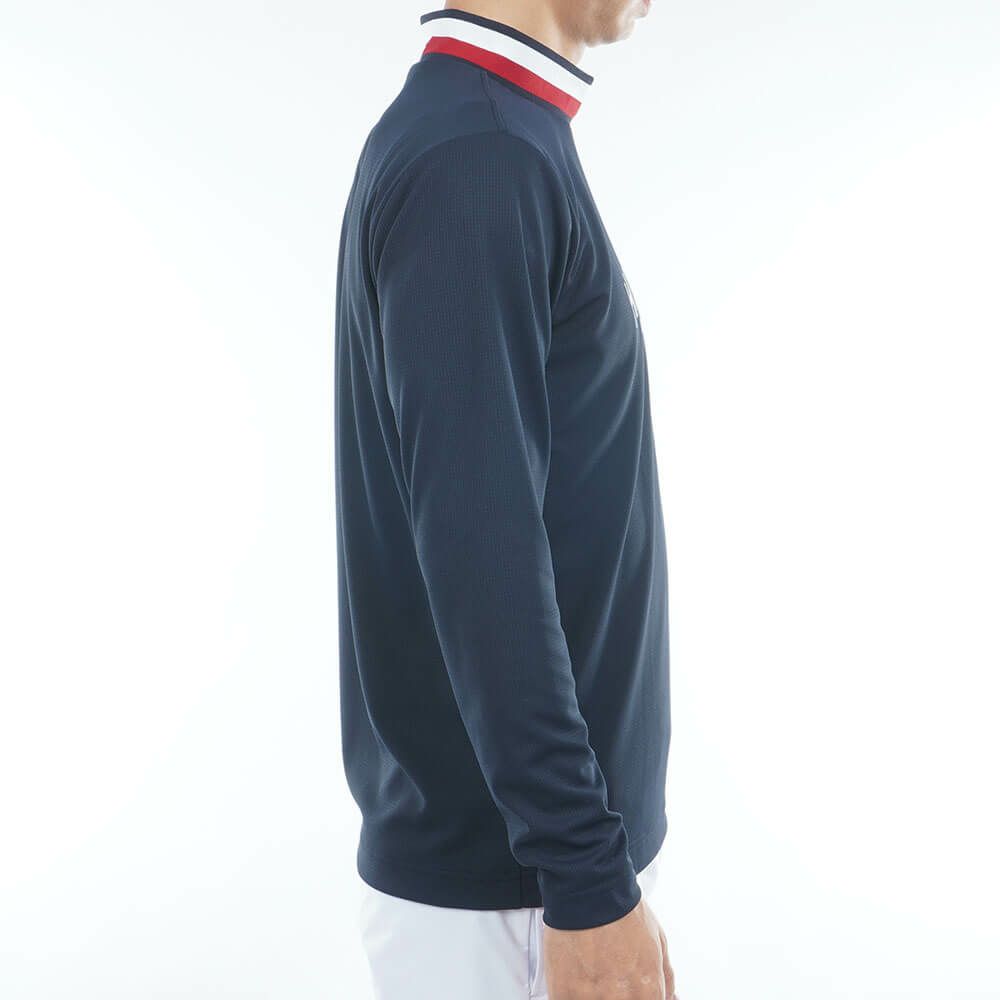 トミー ヒルフィガー ゴルフ　メンズ シグネチャーリブ 長袖 モックネック シャツ THMA562　2025年モデル ネイビー 詳細5