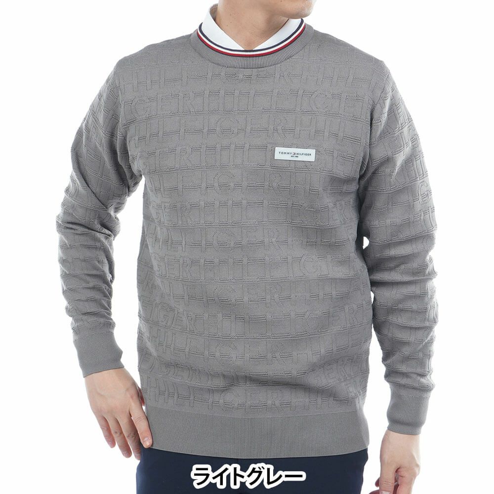 トミー ヒルフィガー ゴルフ　メンズ ロゴジャガード 長袖 クル-ネック セーター THMA564　2025年モデル ライトグレー 詳細1