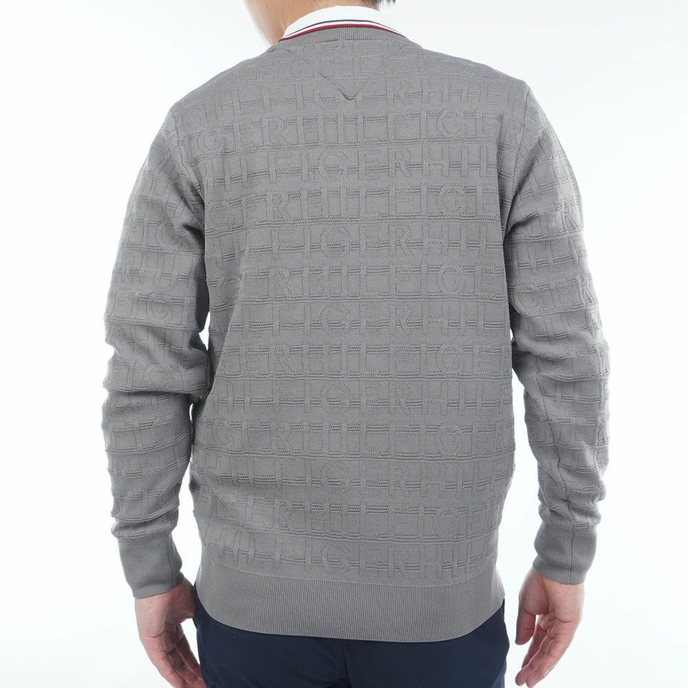 トミー ヒルフィガー ゴルフ　メンズ ロゴジャガード 長袖 クル-ネック セーター THMA564　2025年モデル ライトグレー 詳細2