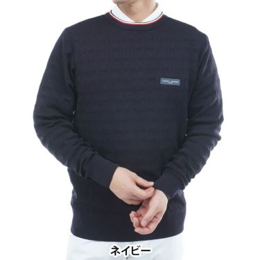 トミー ヒルフィガー ゴルフ　メンズ ロゴジャガード 長袖 クル-ネック セーター THMA564　2025年モデル ネイビー 詳細1