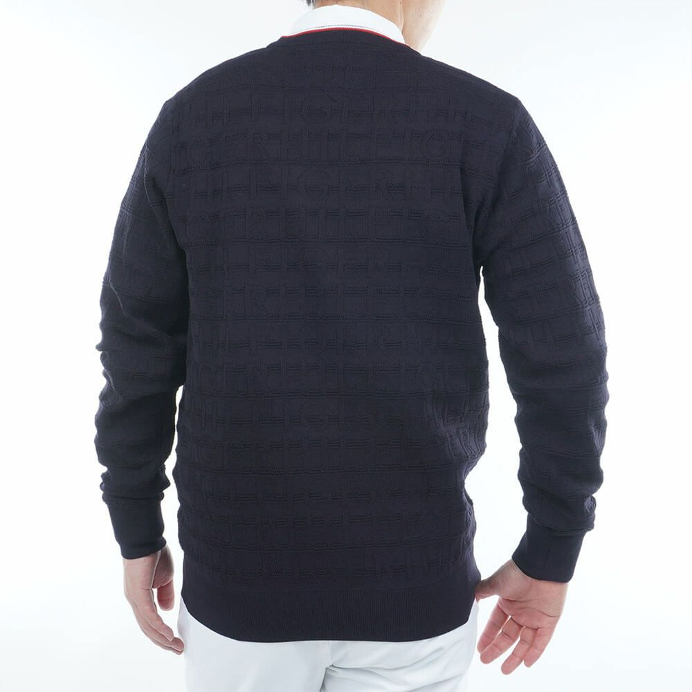 トミー ヒルフィガー ゴルフ　メンズ ロゴジャガード 長袖 クル-ネック セーター THMA564　2025年モデル ネイビー 詳細2
