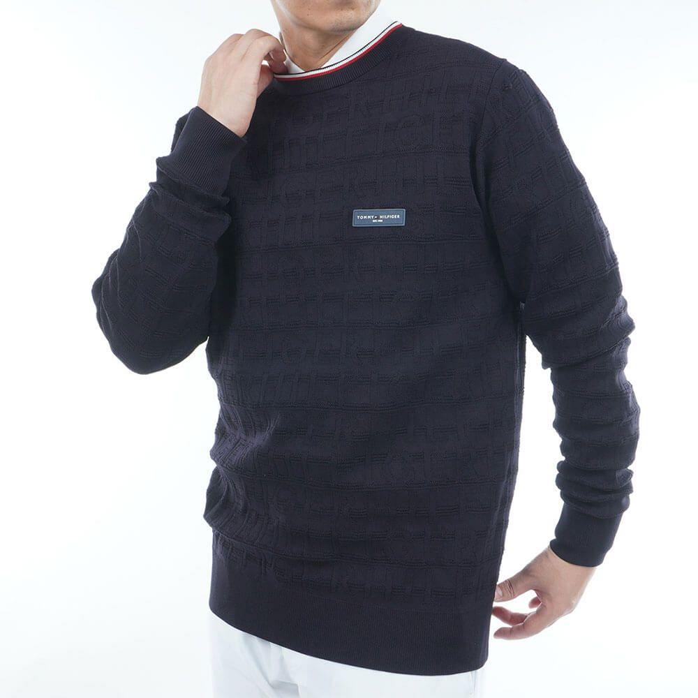 トミー ヒルフィガー ゴルフ　メンズ ロゴジャガード 長袖 クル-ネック セーター THMA564　2025年モデル ネイビー 詳細3
