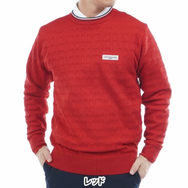 トミー ヒルフィガー ゴルフ　メンズ ロゴジャガード 長袖 クル-ネック セーター THMA564　2025年モデル レッド 詳細1