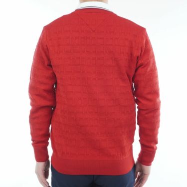 トミー ヒルフィガー ゴルフ　メンズ ロゴジャガード 長袖 クル-ネック セーター THMA564　2025年モデル レッド 詳細2