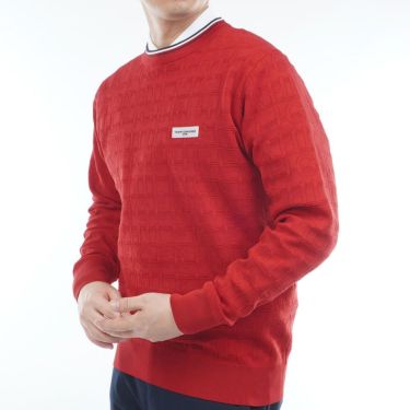 トミー ヒルフィガー ゴルフ　メンズ ロゴジャガード 長袖 クル-ネック セーター THMA564　2025年モデル レッド 詳細3