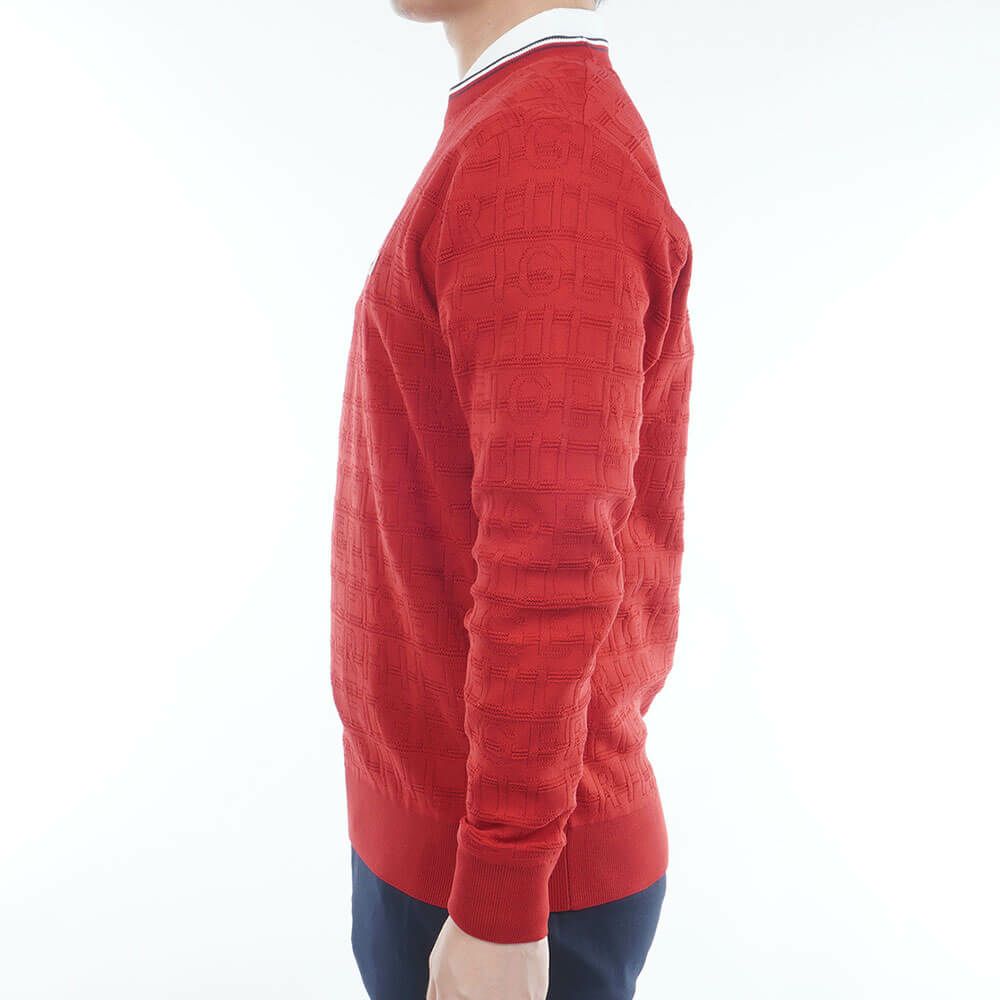 トミー ヒルフィガー ゴルフ　メンズ ロゴジャガード 長袖 クル-ネック セーター THMA564　2025年モデル レッド 詳細4