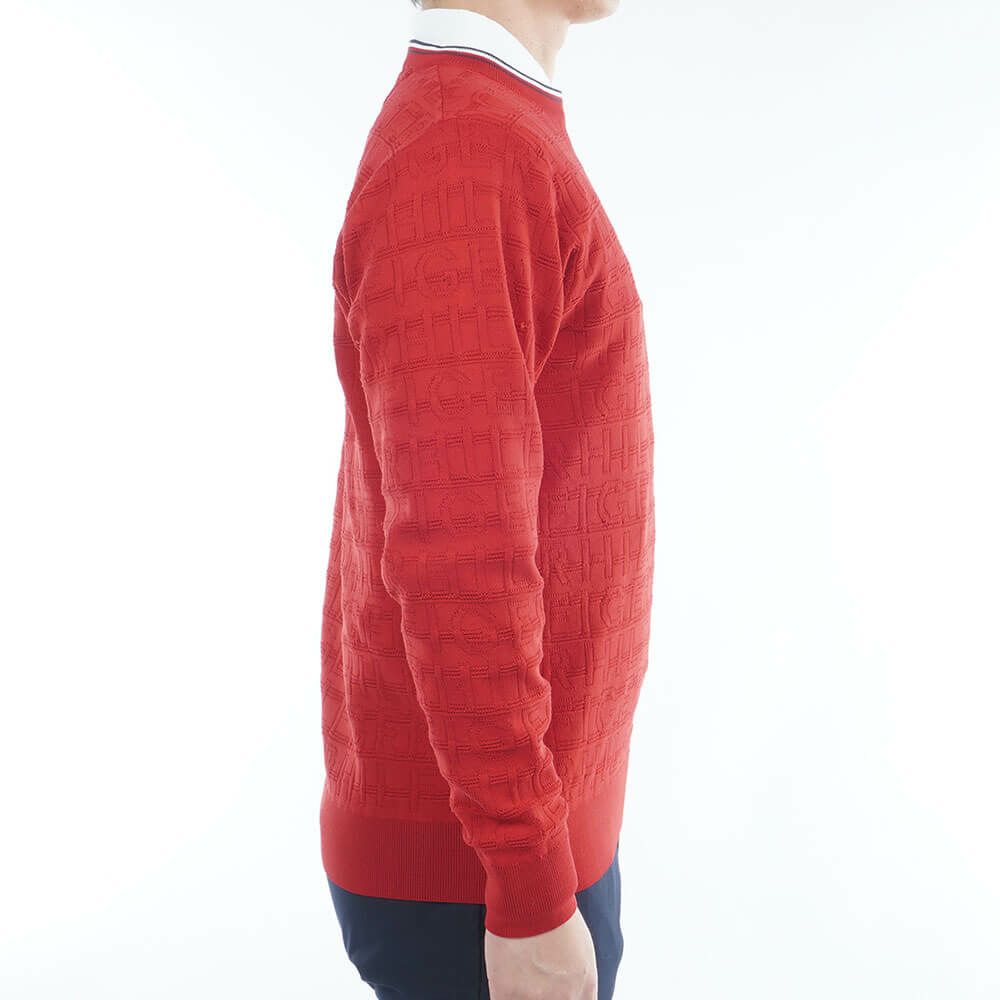 トミー ヒルフィガー ゴルフ　メンズ ロゴジャガード 長袖 クル-ネック セーター THMA564　2025年モデル レッド 詳細5