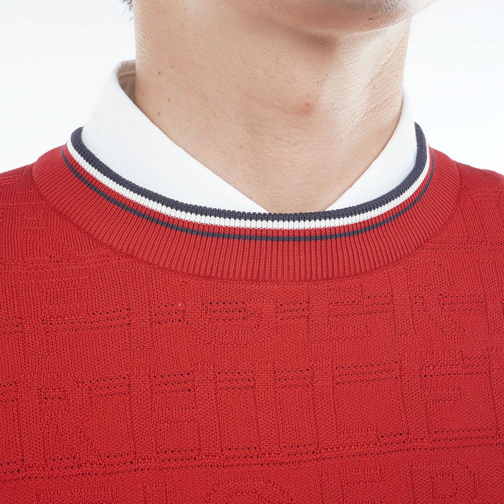 トミー ヒルフィガー ゴルフ　メンズ ロゴジャガード 長袖 クル-ネック セーター THMA564　2025年モデル レッド 詳細6
