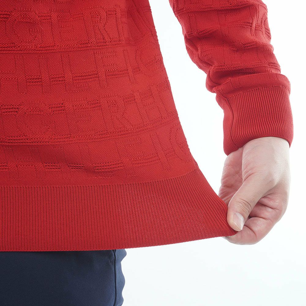 トミー ヒルフィガー ゴルフ　メンズ ロゴジャガード 長袖 クル-ネック セーター THMA564　2025年モデル レッド 詳細7